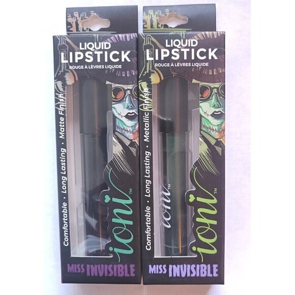 Ioni Liquid Lipstick Classic Horror Queens Miss Invisible Metallic Green & Black - Picture 1 of 9